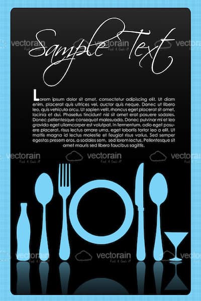Light Blue Cutlery, Plates, Bottles and Glasses with Sample Text